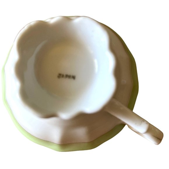 Teacup and Saucer Vintage Old Gold Japan Mint Green and Rose Floral Hand Painted - Picture 10 of 13